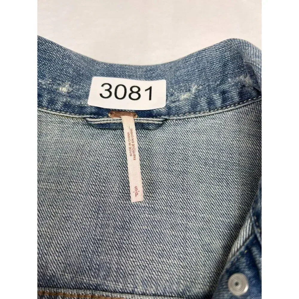 Free People Denim Trucker Jacket Womens Small Blue Double Breasted Blue - Picture 7 of 10